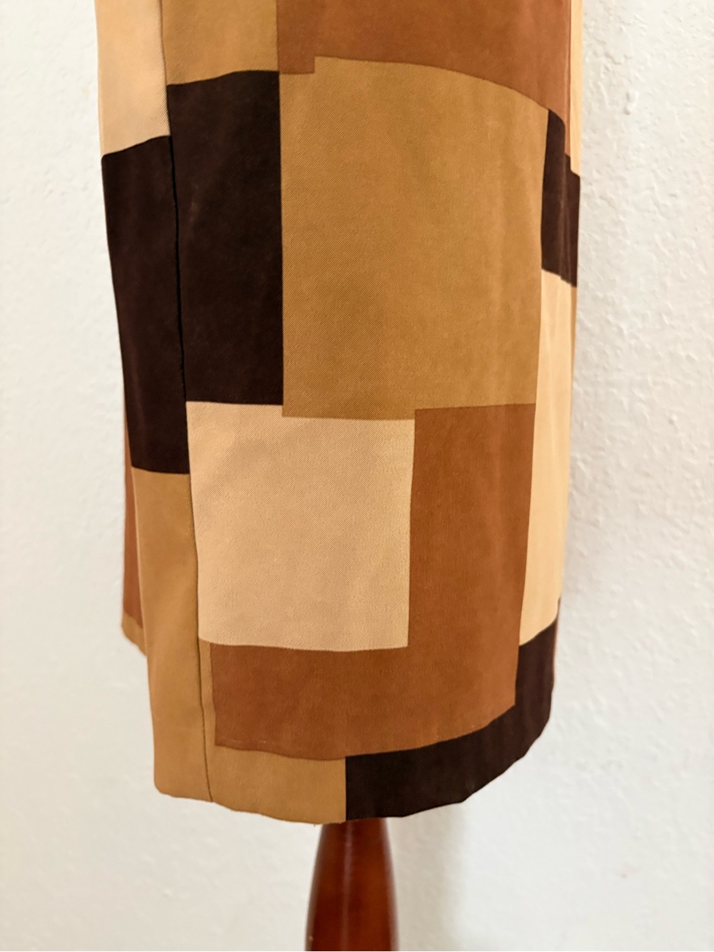 VTG 90s Y2k Brown Patchwork Geometric Midi Straight Skirt Brown Tan 16 - Picture 9 of 14